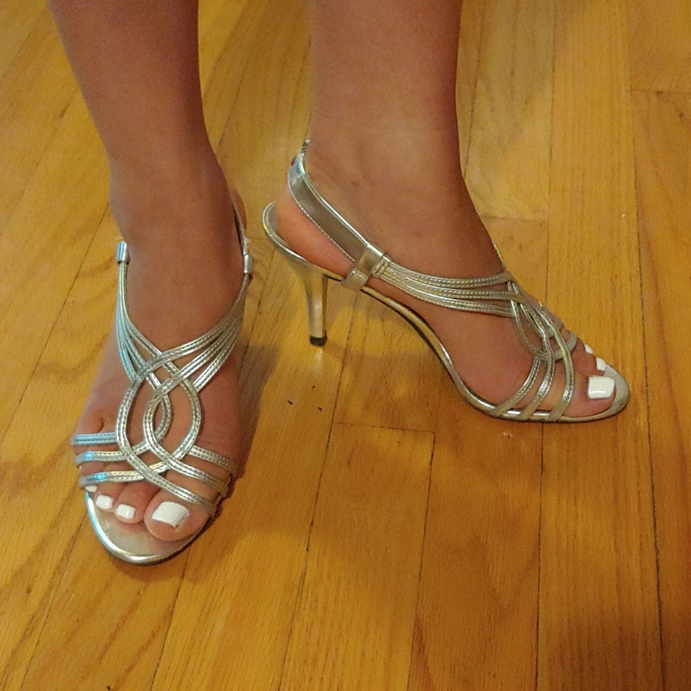 Silver 3" strappy heels